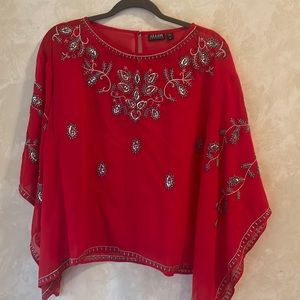Red silver sequin blouse